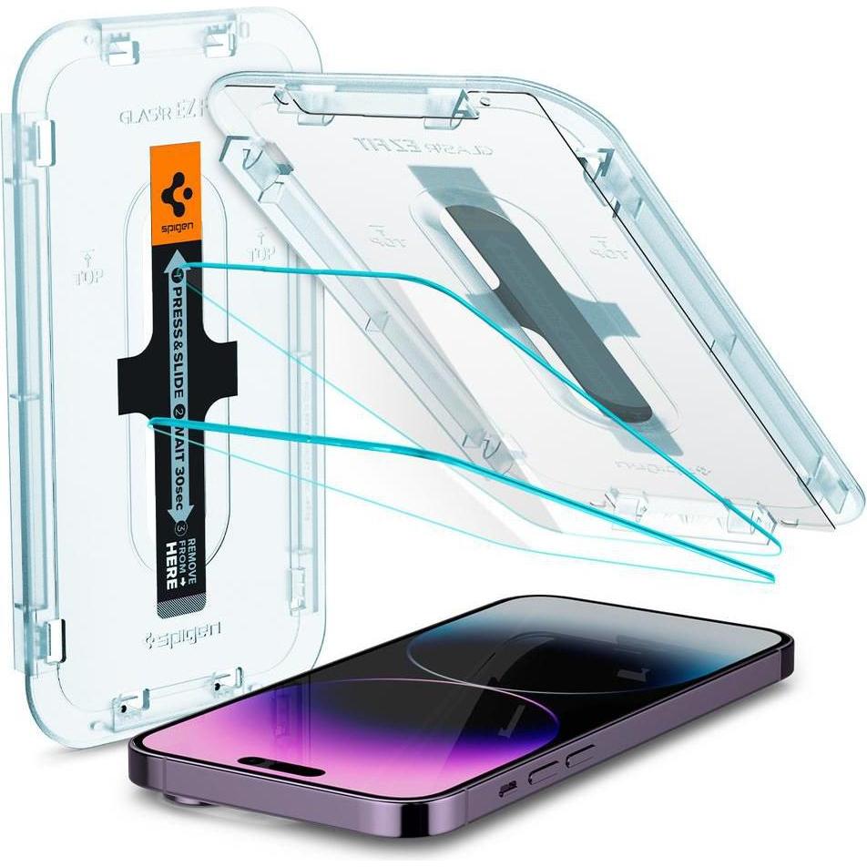 Spigen Glas.tR EZ Fit (2 Stück, Apple iPhone 14 Pro Max), Smartphone Schutzfolie, Transparent