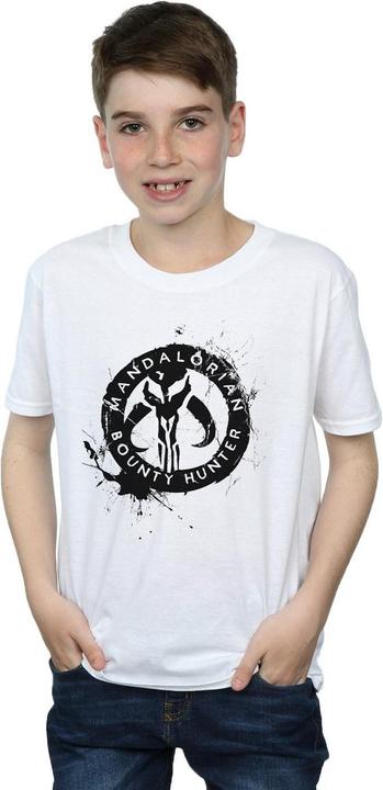 Actual product image Star Wars Boys The Mandalorian Bounty Hunter Splatter Skull T-Shirt (140, 146)