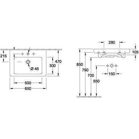 Thumbnail - Villeroy & Boch, Waschbecken, Waschtisch Subway 2.0 65 cm wei mit Beschichtung 711365R1 (470 mm, 650 mm)