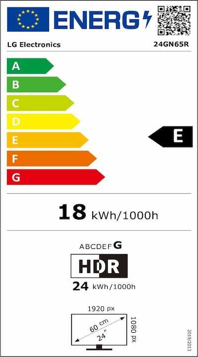Energy Label LG UltraGear/24GN65R-B/23,8"/IPS/FHD/144Hz/1ms/Blck-Red/2R (1920 x 1080 pixels, 23.80")