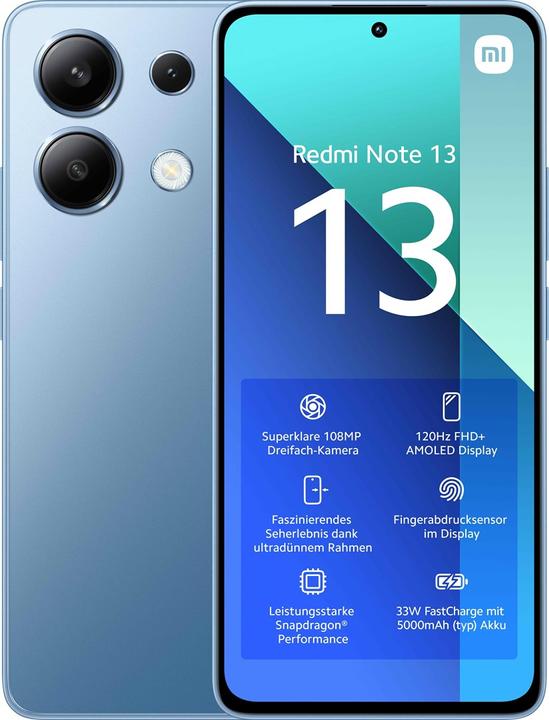 Actual product image Xiaomi Redmi Note 13 (128 GB, Ice Blue, 6.67", Hybrid Dual SIM, 4G)