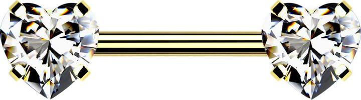Actual product image Star Piercing Threadless Barbell vergoldet front mit Herz Kristall silber gefasst (without brass, Surgical steel 316L)