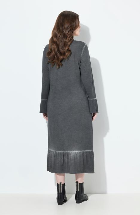 Image du produit Ulla Popken Robe midi en cupro mélangé, décolleté en V et manches 3/4, coupe évasée (60)