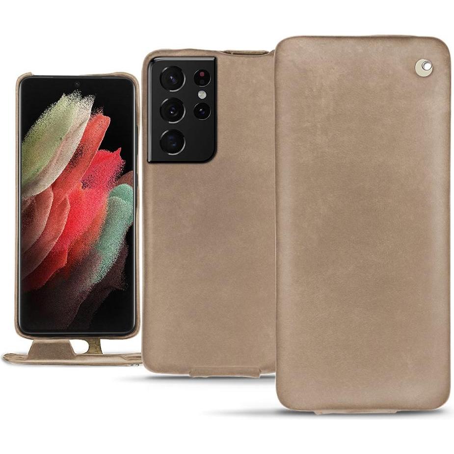 Noreve Lederschutzhülle vertikal (Samsung Galaxy S21 Ultra), Smartphone Hülle, Beige