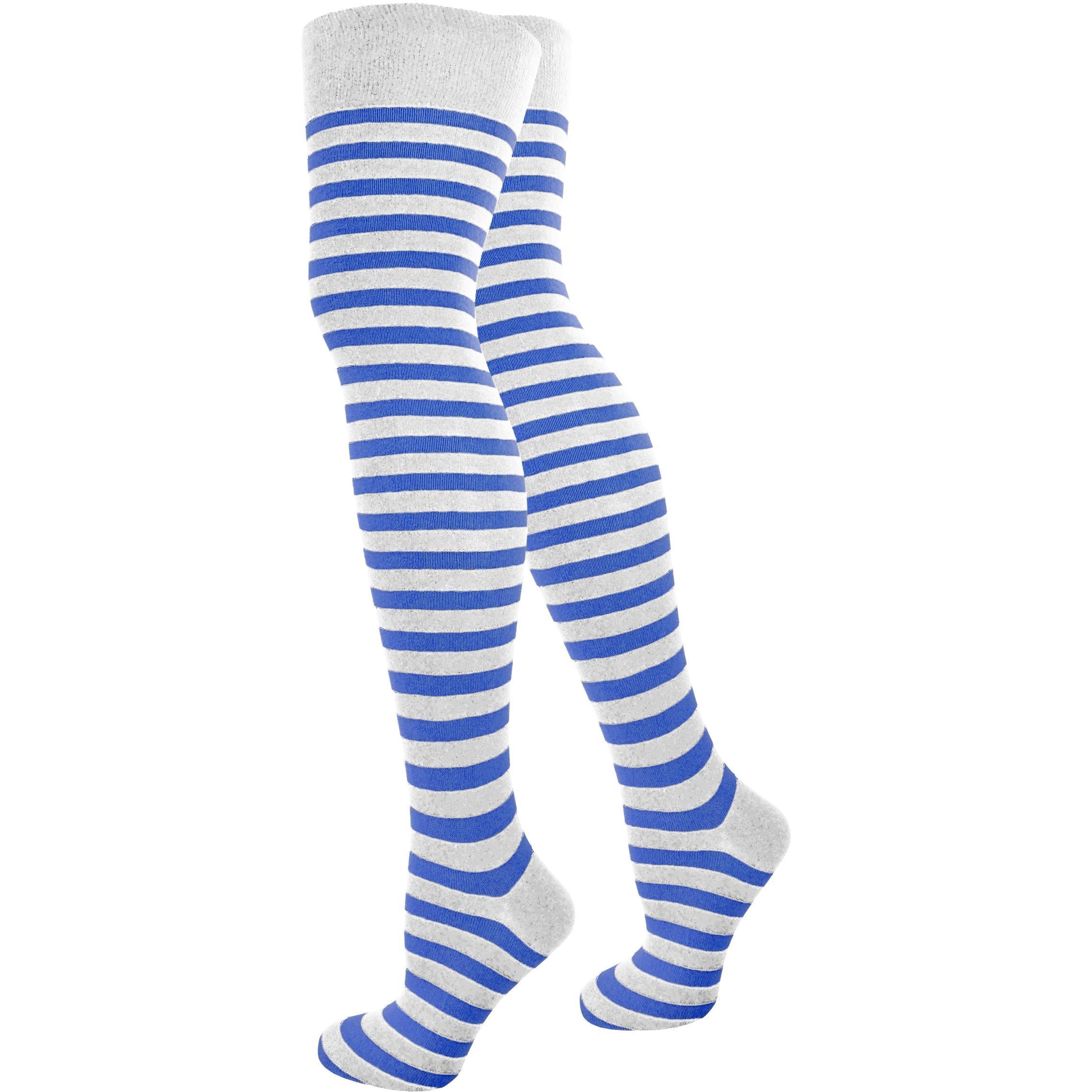 Normani, Herren, Socken, Overknees schmale Ringel, Weiss, Blau, (Einzelpack, 36, 41)