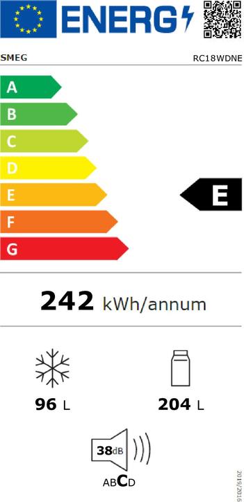 Energie-Label Smeg RC18WDNE Kombi-Kühlschrank 300 Liter Gesamtvolumen (300 l)