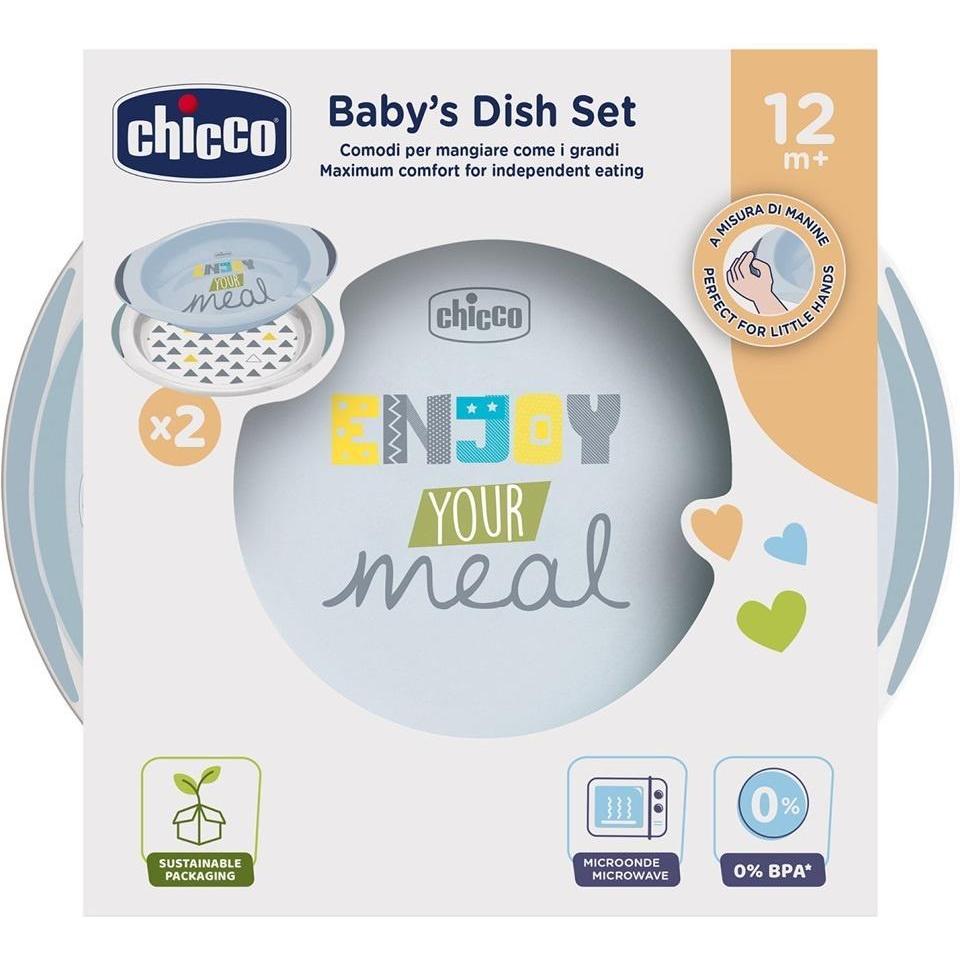 Chicco Grün Kindergeschirr + Kinderbesteck, Tellerset