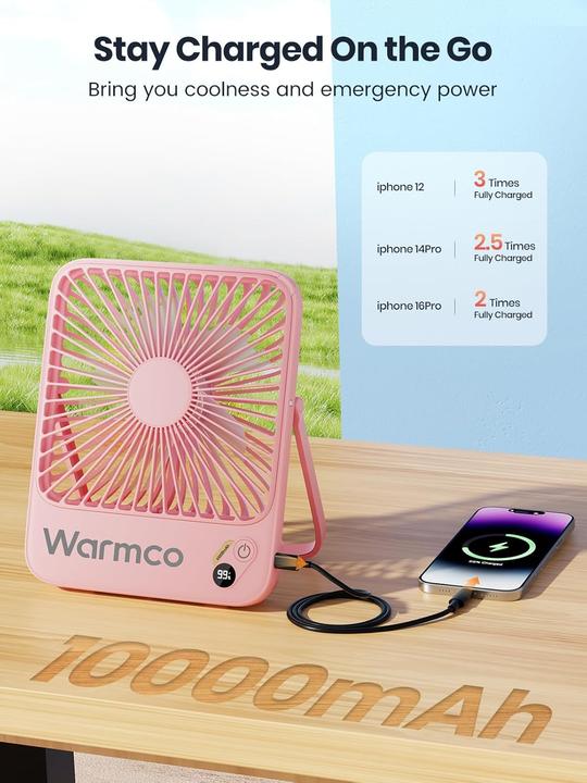 Produktbild Warmco Tragbarer Akku-Tischventilator (40 dB)