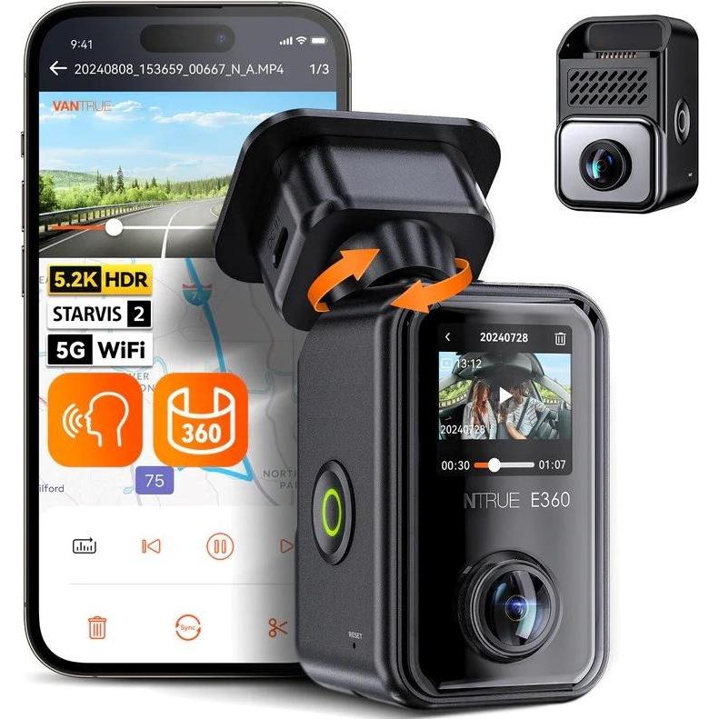 Vantrue Wideorejestrator E360 LTE 2ch (WLAN, Eingebautes Display, GPS-Empfänger, Eingebautes Mikrofon, Beschleunigungsse...