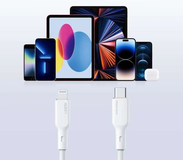 Actual product image Aukey USB-C - Lightning MFi 27W silicone USB cable, 1.8 m (1.80 m, USB 2.0)