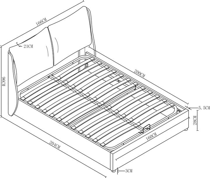 Actual product image En.Casa Lunner upholstered bed with mattress 160x200 cm dark grey (160 x 200 cm)