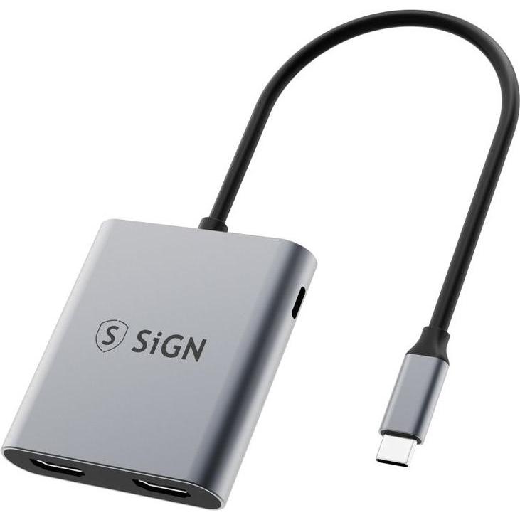 SIGN Adapter USB-C to 2x HDMI 2.0 and USB-C PD (HDMI, USB-C), Adattatore dati + video