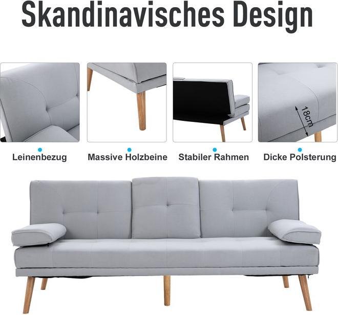 Image du produit Swisshandel24 Canapé-lit Canapé-lit 3 places lin gris clair 181 x 77 x 72 cm (3 places)