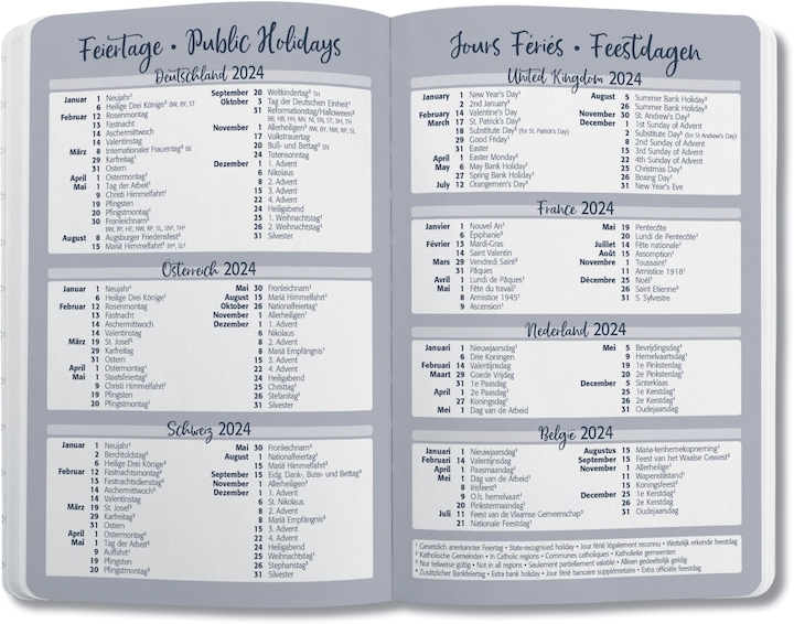 Nährwerte und Zutaten Jolie Taschenagenda (A6, Deutsch, Französisch, Italienisch, Englisch)
