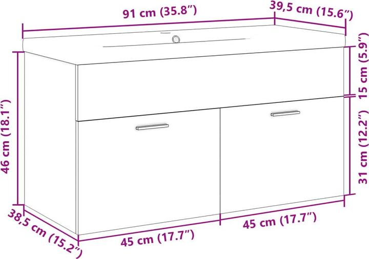 Produktbild vidaXL Waschbeckenunterschrank Wand Unterschrank Badschrank mit Einbaubecken