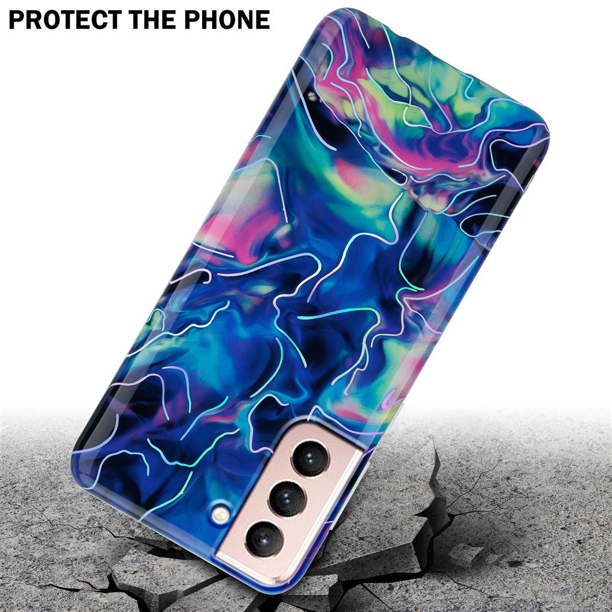 Thumbnail - Cadorabo IMD TPU Bunter Marmor Cover (Samsung Galaxy S21 5G), Smartphone Hülle, Blau