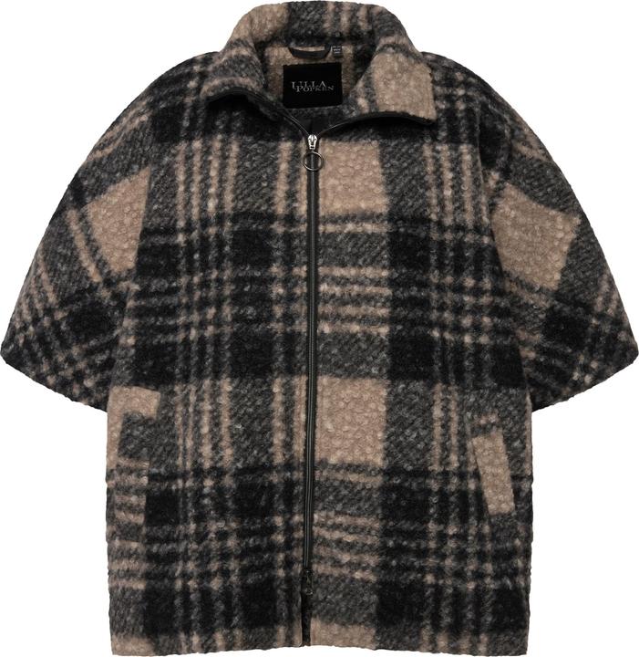 Immagine prodotto Ulla Popken Poncho a quadri in tessuto bouclé con collo alto e cerniera a doppio cursore (50, 52, 54, 56)