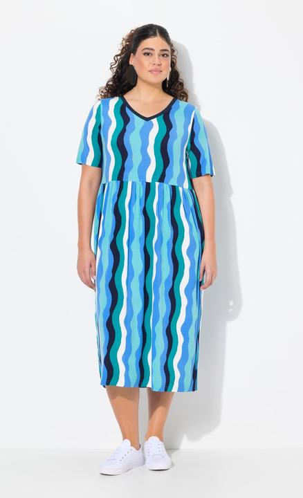 Produktbild Ulla Popken Midikleid, Wellenmuster, A-Linie, V-Ausschnitt, Halbarm (46, 48)