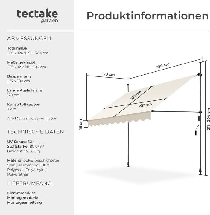 Produktbild tectake Klemmmarkise (2.50 m)