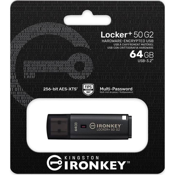 Produktbild Kingston IronKey Locker+ 50 G2/64GB/USB 3.2 Gen 1 (5Gb/s)/USB-A/Černá (64 GB, USB-A)