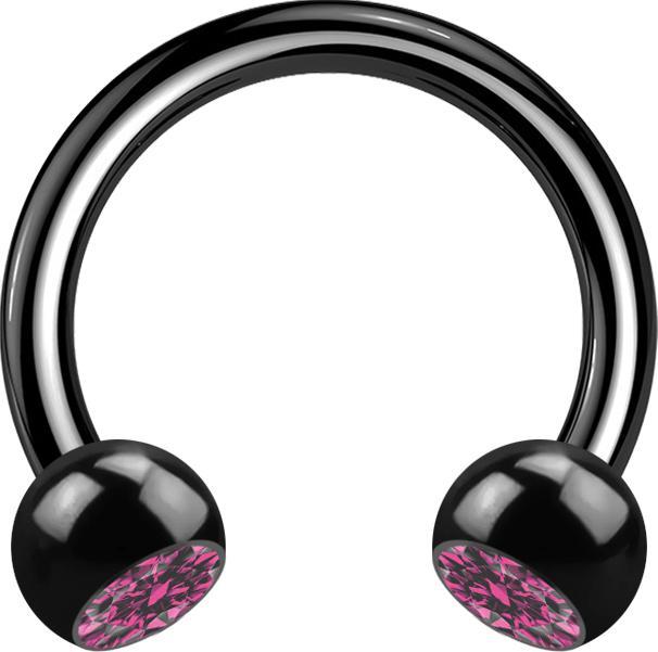 Actual product image Star Piercing Micro Circular Barbell black with two balls crystal pink (without brass, Surgical steel 316L)
