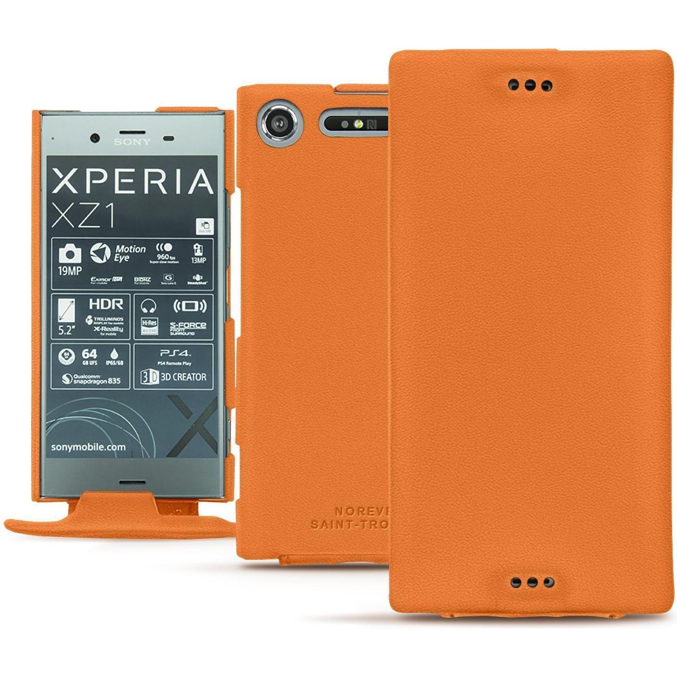 Noreve Lederschutzhülle vertikal (Sony Xperia XZ1), Smartphone Hülle, Orange