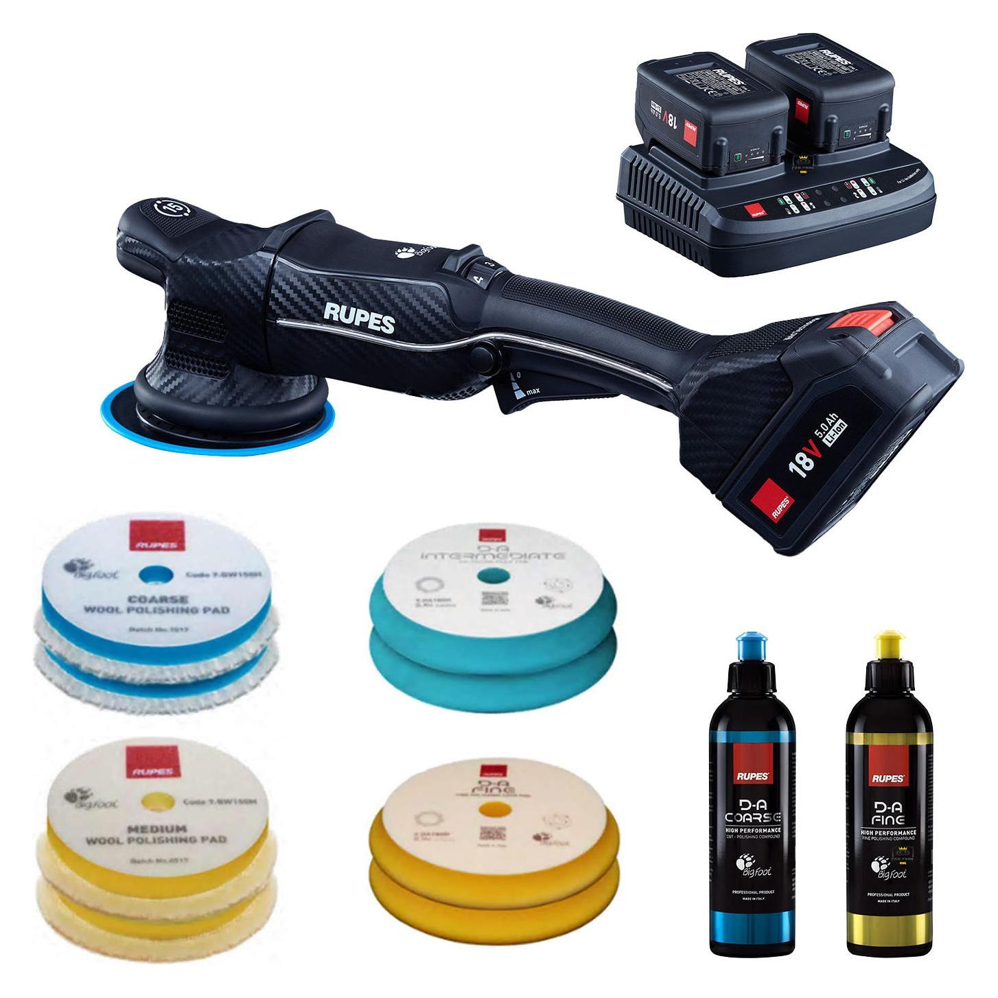 Rupes, Slijpmachine + Polijstmachine, Ru-HLR21/CB2/Bas IBrid Bigfoot Excentrische Polijstmachine Set 150mm 18V 5.0Ah Li-ion (Excentrische