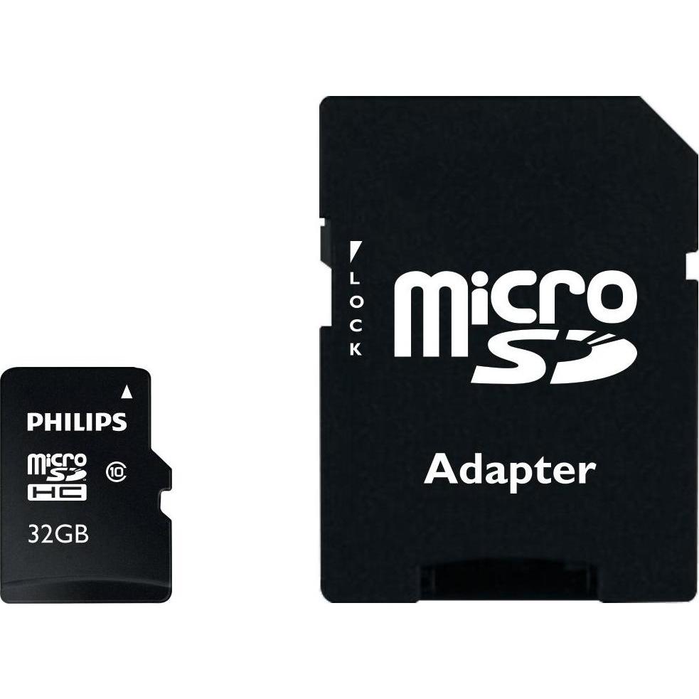 Philips FM32MP45B - Flash-Speicherkarte (microSDHC/SD-Adapter inbegriffen) (32 GB, microSD), Speicherkarte, Schwarz