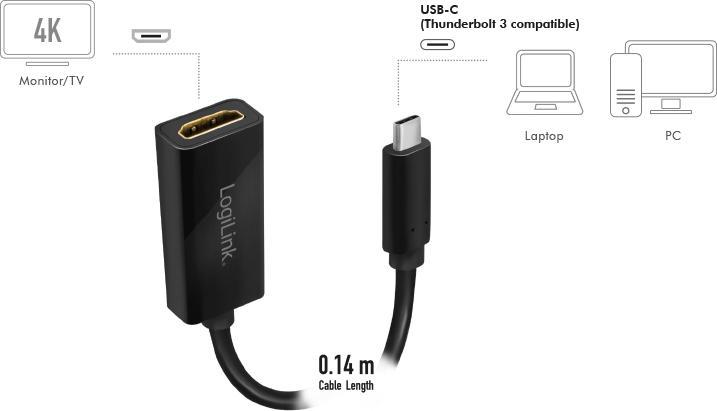 Image du produit LogiLink Adaptateur graphique USB 3.2, USB-C (0.15 m, HDMI)