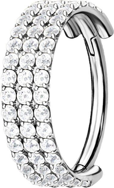 Produktbild Star Piercing Micro Segmentring klappbar silber drei linien mit Kristallen (ohne Messing, Titan)