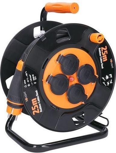 Olight Solight predlžovací prívod na bubne, 4 zásuvky, vonkajší, 25m gumový kábel, 3x 1,5mm2, IP44 (25 m, 1.50 mm²)