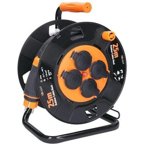 Olight, Avvolgicavi, Solight predlžovací prívod na bubne, 4 zásuvky, vonkajší, 25m gumový kábel, 3x 1,5mm2, IP44 (25 m, 1.50 mm².)