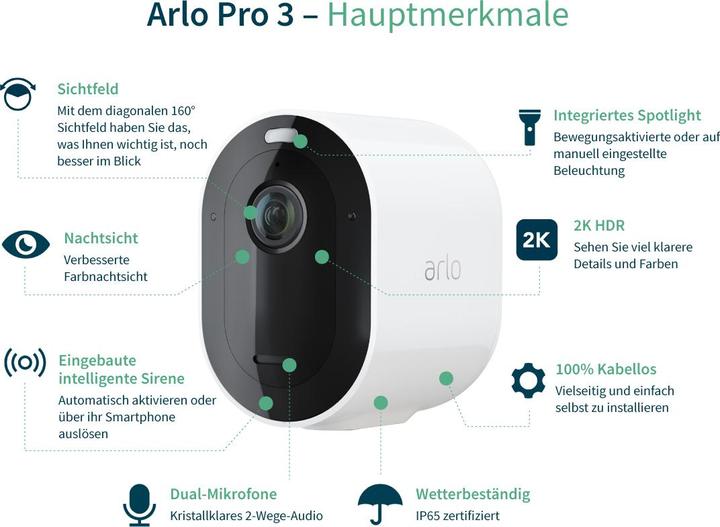 Produktbild Arlo Pro 3 Spotlight Kamera, Zusatzkamera weiss (2560 x 1440 Pixels)