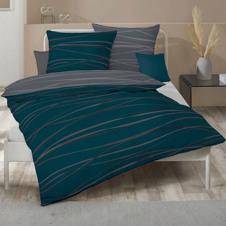 Produktbild Traumschlaf Biber Bettwäsche Motion smaragd (Bettwäsche Set, 155x220 cm + 80x80 cm)