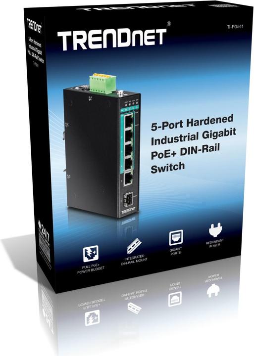 Actual product image Trendnet TI-PG541 PoE+ Industrial Gigabit DIN-Rail (6 Ports)