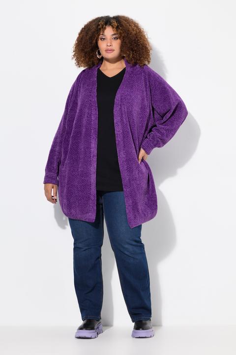Produktbild Ulla Popken Chenille-Strickjacke, Oversized, V-Ausschnitt, offene Form (56)