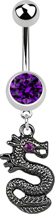 Produktbild Star Piercing Banane silber mit Anhänger schwarzer Drachen violett (Chirurgenstahl 316L, ohne Messing)