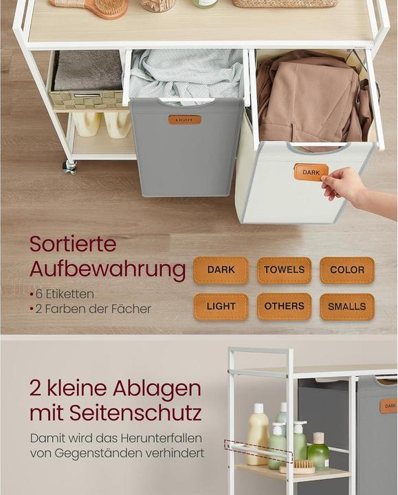 Image du produit Vasagle Wäschekorb mit 2 Fächern 100 l, Beige/Grau/Weiss (100 l)