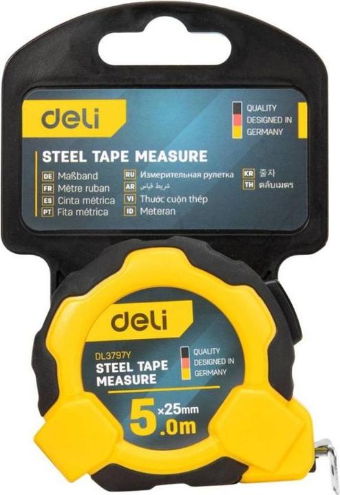 Actual product image Deli Tools Steel Measuring Tape 5m/25mm EDL3797Y(yellow) (5 m)