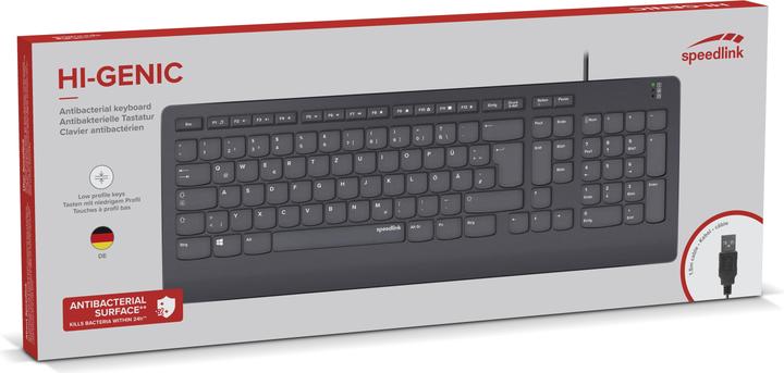 Actual product image Speedlink HI-GENIC Antibacterial Keyboard black - DE Layout (DE, Cable)