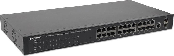 Produktbild Intellinet 24-Port PoE Gigabit Switch Web-Managed 2 GBIC SFP Ports Ausgangsleistung bis zu 30 Watt pro Port... (24 Ports)