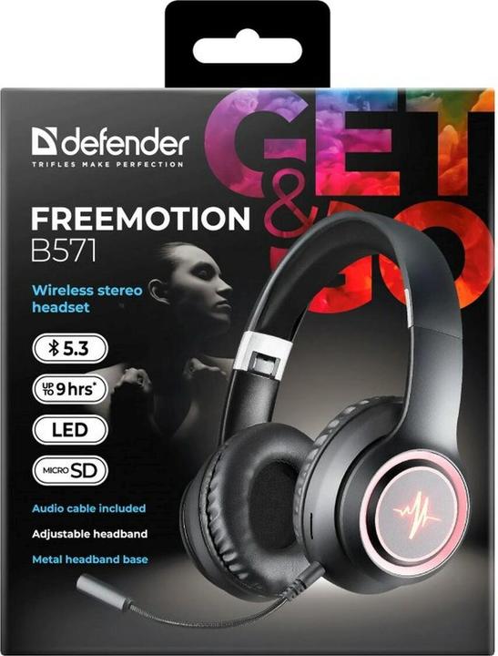 Actual product image Defender FREEMOTION B571 Wireless Bluetooth Backlight + MP3 Player + Microphone Headphones (Wireless)