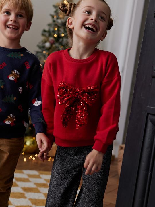 Produktbild Vertbaudet Mädchen Weihnachts-Sweatshirt mit Pailletten-Schleife (128)