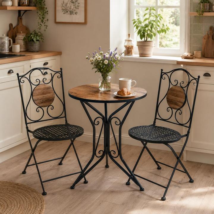 Produktbild HTI-Living Gartenstuhl 2er-Set Metall Schwarz Holzoptik