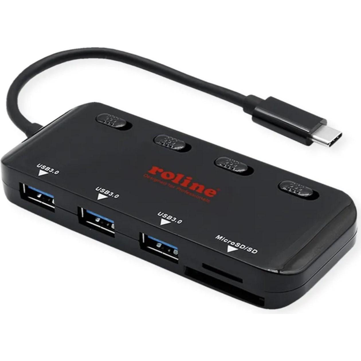 Roline USB-hubs / -switches (USB-C, 4 Ports), Dockingstation + USB Hub, Schwarz