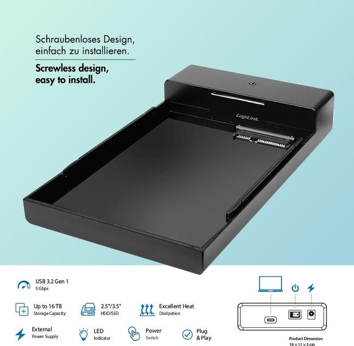 Produktbild LogiLink HDD Gehäuse Speichergehäuse 3,5 SATA USB 3.0 UA0460 (2.5", 3.5")