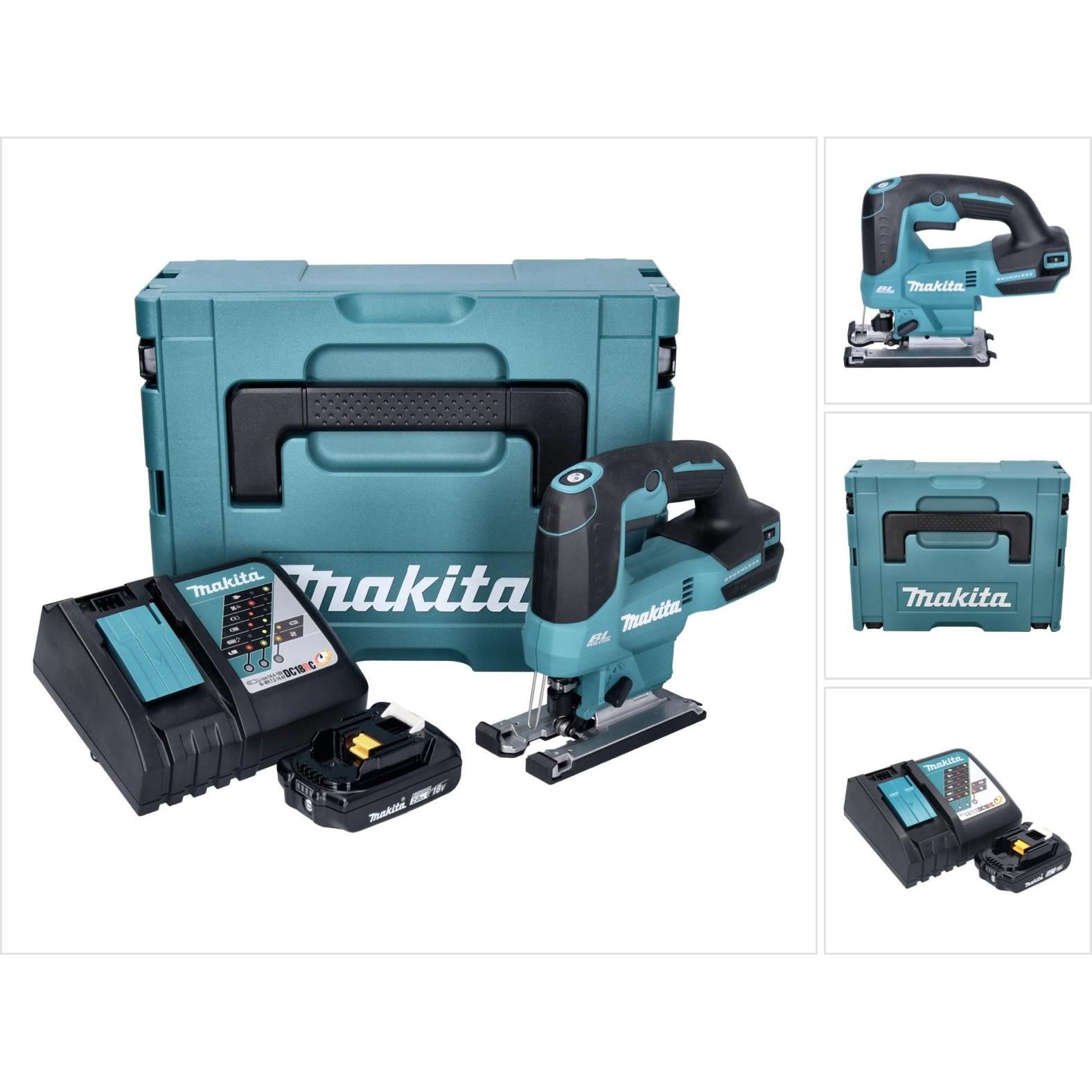 Makita, Stichsäge, DJV 184 RA1J Akku Pendelhub Stichsäge 18 V Brushless + 1x Akku 2,0 Ah + Ladegerät + Makpac