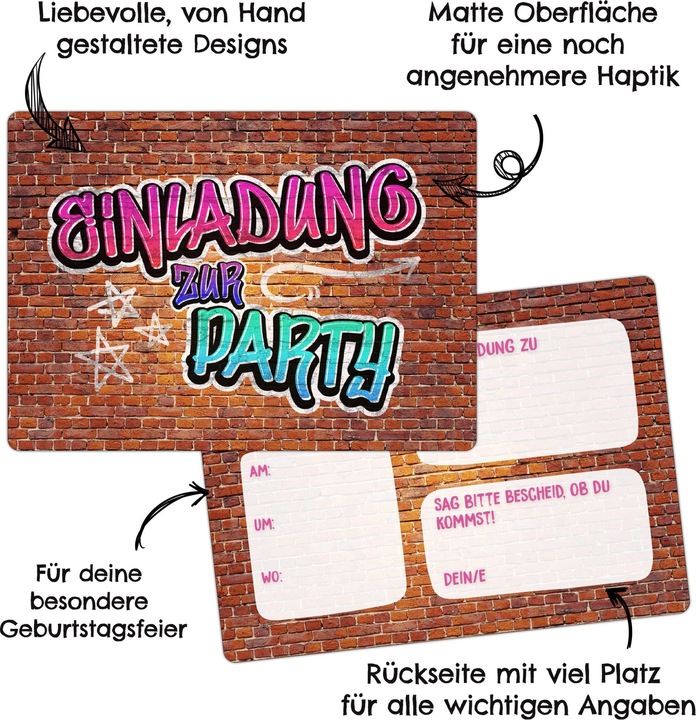 Produktbild Papierdrachen Geburtstags Einladungskarte Jugendlich Mädchen (12 Stk.)