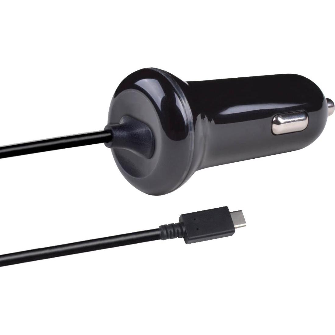 2GO Autoladegerät für USB TYP C 3A schwarz mit fixem Kabel, Auto Adapter, Schwarz