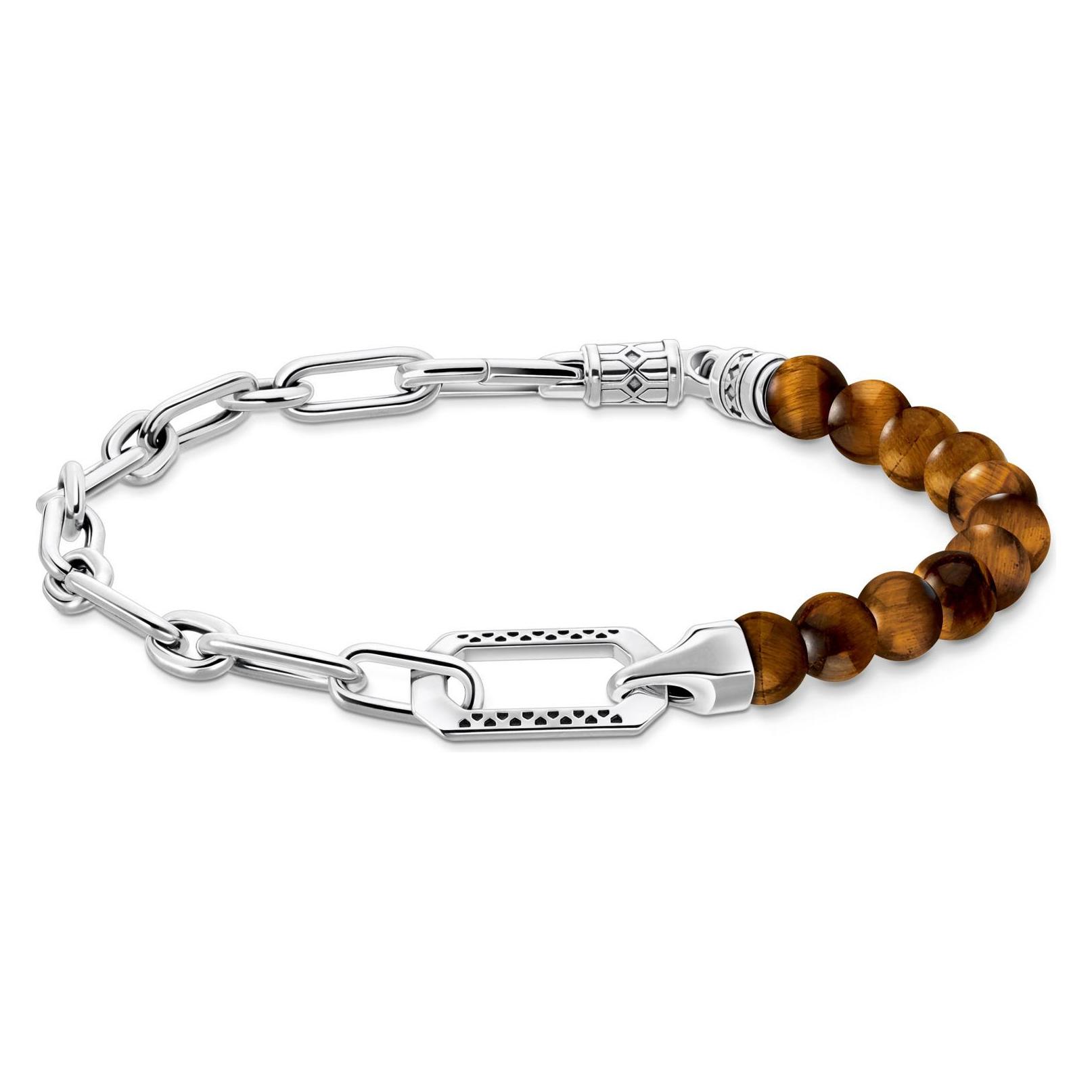 Thomas Sabo, Armschmuck, Armband Mit Braunen Beads Silber Geschwärzt, (19 cm, 925 Sterlingsilber, Geschwärzt)